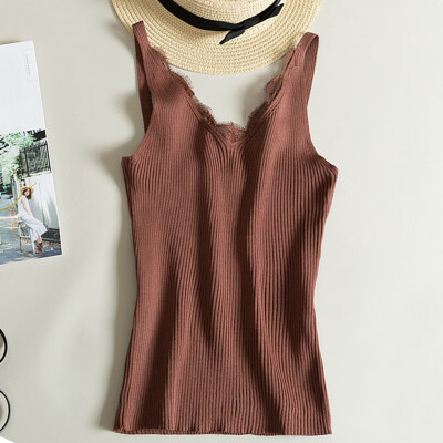 

EFINNY Summer Fitness Tank Top Sleeveless Sexy V-neck Lace Camis Vest Slim Tops Fashion Woman Clothes