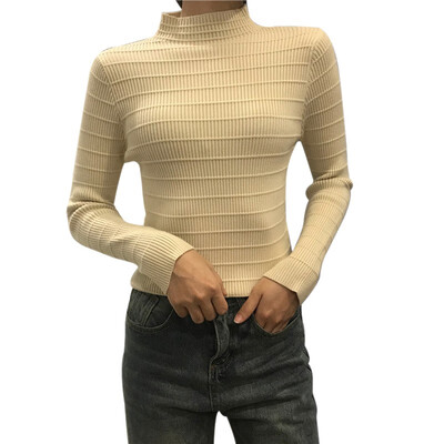 

Autumn Half High Neck Womens Sweater Female Long Sleeve Jumper Tops Slim Knit Pullover