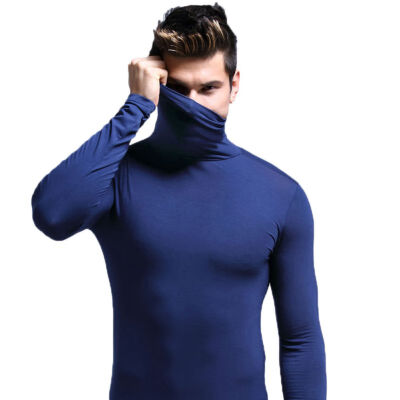 

Fashion Mens T shirt 4 Basic colors Long Sleeve Slim T-shirt Young men Turtle Neck Autumn Casual Slim Elastic Soft Tops Tee