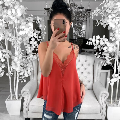 

2019 Womens Lace Stitching Tops Sexy Fashion Camisole Vest Sleeveless V Neck Camisole Comfortable Casual Summer Clothes