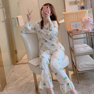 

2 Pcs Girls Sleepwear Nightgown Set Pajamas Female Cute Cartoon O Neck Plus Size Autumn Women Sleepwear Wholesale W1
