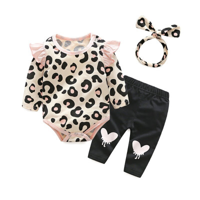 

Baby Clothes Sets Girls Print RompersHeadbandPants 3pcs Autumn New Infant Clothing Baby Girls Outfits Set 3-24M