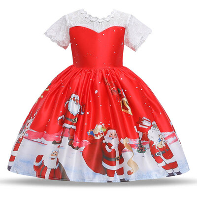 

Christmas Children Girls Tutu Dress Kids Short Sleeve Lace Patchwork Design Princess Dresses Outfits