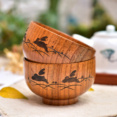 

Japanese Style Natural Wooden Round Bowl Soup Rice Noodles Serving Tableware