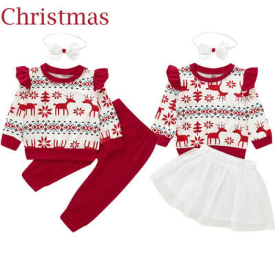 

Christmas Toddler Kids Baby Girls Deer Outfits Clothes T-shirt TopsLong Pants