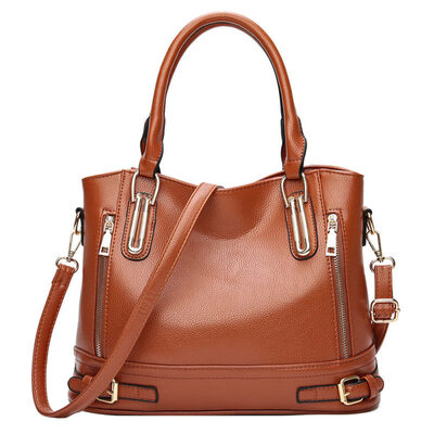 

Fashion Women Solid Color Buckle Faux Leather Zip Tote Crossbody Shoulder Bag