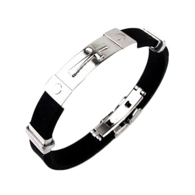 

Man Fashion Titanium Steel Silicone Cross Bracelet Health Bracelet