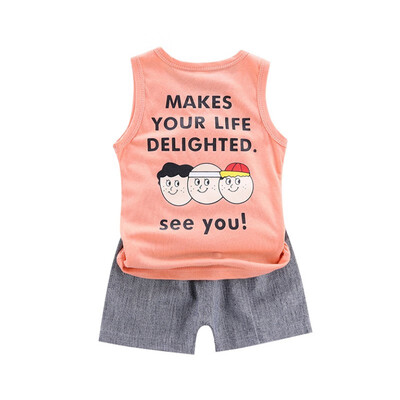 

Summer Cotton Baby Boys Sleeveless Cartoon Letter Print Tops Blouse VestShorts Casual Outfits Sets