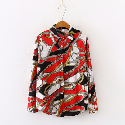 

Elegant Office Lady Shirt Printed Vintage Long Sleeve Tops&Blouses Fashion Female New Blouse