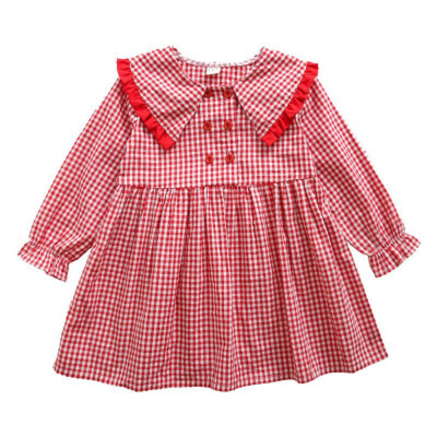 

Children Toddlers Girls Spring Long Sleeve Princess Sweet Cotton Cartoon Plaid Print Sweet Cute Dress Baby Girls Dress