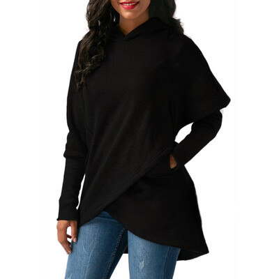 

Women Long Sleeve Hooded Asymmetric Hem Wrap Hoodie Sweatshirt Outwear Tops Pullovers -XL