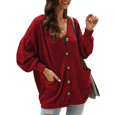 

Jackets Womens Cardigan V-neck casual autumn&winter new solid color long-sleeved warm jacket sweater
