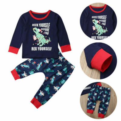 

US Xmas Toddler Baby Boy Girl Kid Clothes Christmas Dinosaur Tops Pants Outfit