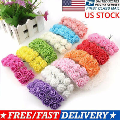 

144 Heads Mini Foam Rose Fake Flower Heads Home Wedding Party Decor Bouquet US