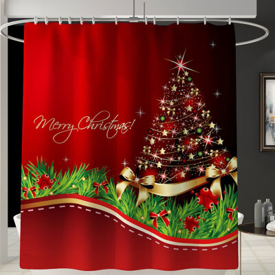 

Christmas Print Shower Curtain Carpet Mat Combination Bathroom Toilet Mat Bathroom Curtain Set 4 Piece Set