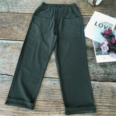 

Autumn Women Straight Pants Casual Loose Cotton Linen Long Trousers Solid Color Korean Style Trousers With Pocket