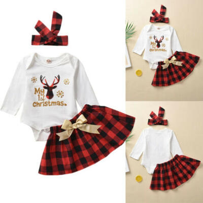

3pcs Kids Baby Girl My First Christmas Romper Tutu Skirt Dress Outfits Xmas Set