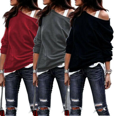 

Women One Shoulder Top Ladies Off Shoulder Long Sleeve T-shirt Blouse Plus Size
