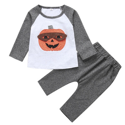 

Halloween Baby Boy Clothes Set 1Y-4Y Kids Casual Long Sleeve Pumpkin Pattern T-shirt&Solid Color Pants 2pc Outfit Set