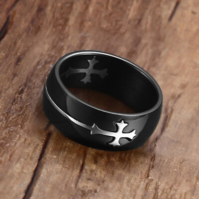 

Cool Men Women Cross Ring Stainless Steel Black Ring Men Casual Wedding Ring Separable Ring