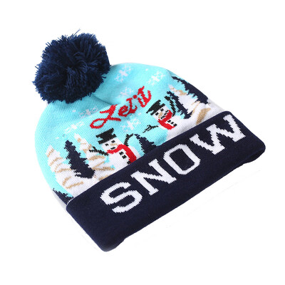 

Christmas baby hat Winter Newborn Cute Warm Kids Girls Boys Baby Cartoon LED Light Hats Knitted Wool Hemming Caps With Ball