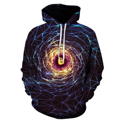 

Toponeto Mens Creative Casual 3D Geometric Dizzy Print Long Sleeve Hooded Sweater Coat