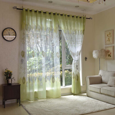 

Curtains sheer tulle window curtains for living room the bedroom kitchen modern tulle green leaves fabric blinds drape 100x250cm