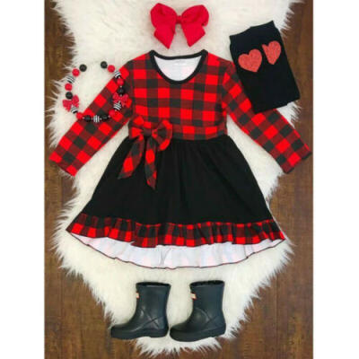 

Newborn Baby Girl Christmas Party Clothes Lace Tutu Dress Plaid Ruffle Dresses