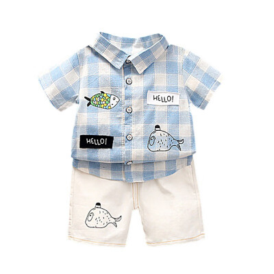 

Summer Baby Boy Clothes Plaid Print Short Sleeve Shirt White Shorts Casual Outfits Clothes