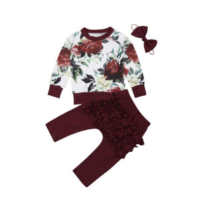 

Newborn Baby Girl Flower Tops Shirt Ruffle Pants Leggings 3PCS Outfits Clothes