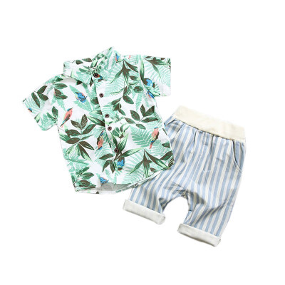 

Summer Kids Boys Clothes Set Floral Print Shirt Stripped Pant 2PCS Set Casual Clothes for Boys