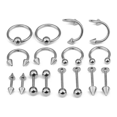 

16Pcs\lot Surgical Steel Nose Nail Eyebrow Navel Rings Body Piercing for Women Punk Earring Stud Hoops Piercing Beauty
