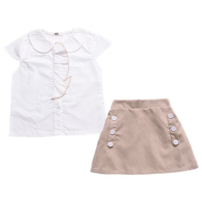 

2PCs Girls Uniform Newborn Kid Baby Girls Clothes Sets Tops Doll Collar T-shirt Short Mini Skirt Party Wedding Tutu Dress