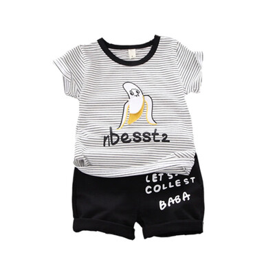 

Cotton O-Neck Letter And Banana 1-4T Summer Casual Baby Boy Cartoon T-Shirt And Short Pant Kit Kids Toddler Two-piece Outfit Set