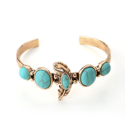 

Fashion Retro Opening Feathers Turquoise Bracelet Alloy Bracelet