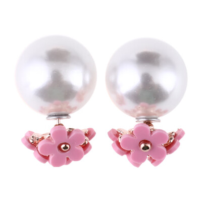 

Fashion Women Jewelry Double Sided Pearl Daisy Earrings Big Ball Beads Ear Stud