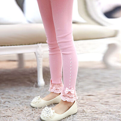 

Children Girls Princess Legging Spring Autumn Trim Lace Pleated Rhinestones Leggings Cotton Leggings Pants for girls