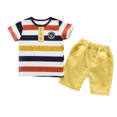 

Baby Clothes Set Short Sleeve Striped T-Shirt TopSolid Shorts Pant 2PCS Kids Boy Clothing Set Summer