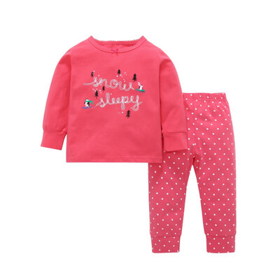

2Pcs Autumn Winter Baby Girl Clothes Casual Printing Long Sleeve Pajamas Cartoon Kid Christmas Penguin Print Baby Clothes Set