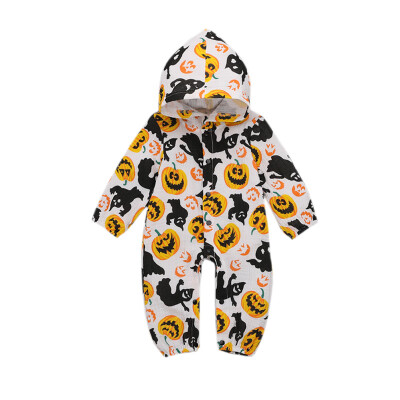 

hilittlekids Spring Autumn Casual Jumpsuits Baby Pumpkin Printing Long Sleeve Hooded Rompers Kids Bodysuits