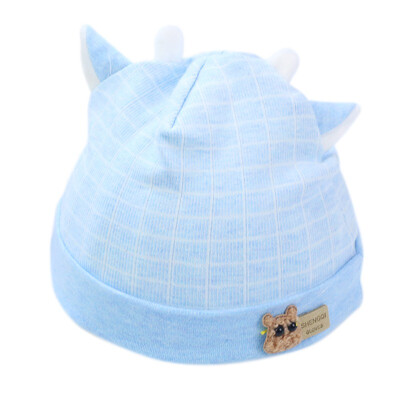 

Baby fetal cap spring new baby solid color plaid head cap cotton soft two ear infant hat for 1-6M