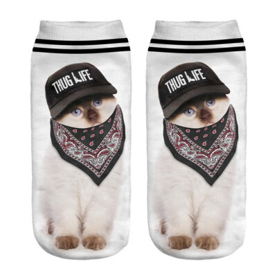 

1Pair 3D Socks Funny Low Cut Ankle Socks Unisex Adult Elastic Sock Cute Animal Cat Print Socks