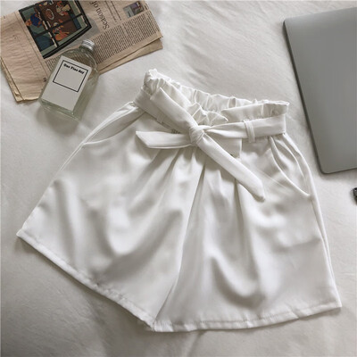 

Women Biker Shorts Spodenki Damskie High Waist Casual Loose Bow Tie Wide Leg Shorts Pantalones Cortos Mujer