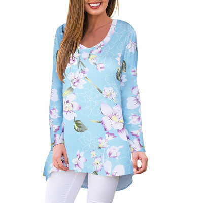 

Tailored Women Casual Floral Print Long Sleeve V-Neck Loose Top T-Shirts Blouse