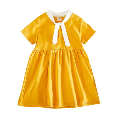 

Muti-Colors Children Summer Girls Dress Bow Cute Solid Color Bottoming Short Sleeve Sweet Princess Kids Baby Dress