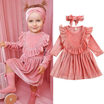 

Sweet Toddler Kids Baby Girl Velvet Dress Long Sleeve Ruffle Party Tutu Dresses