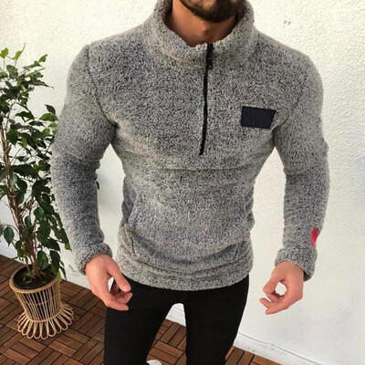 

Toponeto Mens New Style Zipper Pure-Colour Sanitary Clothes Fleece Pullover Blouse