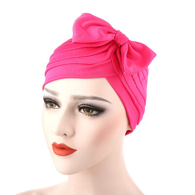 

10 Colors Muslim Women Bowknot Ruffle Turban Hijab Cap Cancer Chemo Hat Stretch Head Scarf