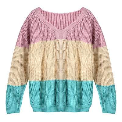 

V-neck Multi-colour Patchwork Pullover for Women