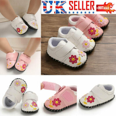 

0-18  Newborn Baby Boy Girl Pre-Walker White Soft Sole Pram Shoes Trainers UK